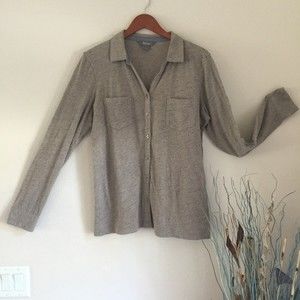 Natural Reflections Cotton Button Down Shirt L Ecru Tan Long Sleeve Outdoor
